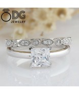 2.00 Carat Princess Cut Moissanite &amp; Diamond Trio Bridal Ring Set – 14K ... - $988.00