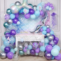 Mermaid Balloons Garland Kit, 180Pcs Mermaid Backdrop, Mermaid Tail Balloons, Me - £26.88 GBP