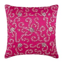 Sparkly Sequins 16&quot;x16&quot; Silk Fuchsia Pink Pillow Cases, Spread The Love - £34.25 GBP+
