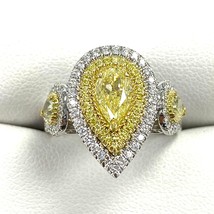 GIA 2.12 TCW Fancy Light Yellow Pear Shaped Diamond Engagement Ring 18K Gold - £6,349.74 GBP