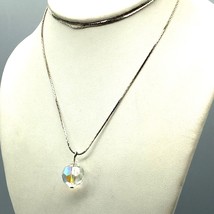 Vintage AB Crystal Pendant Necklace, Faceted Drop Bead on Long Delicate Silver - £29.69 GBP
