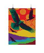 Vibrant Matte Vertical Poster - Soaring Eagles in Colorful Landscape Art - $494.09 MXN