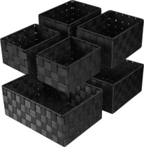 Woven Storage Baskets, Storage Bins, Cube Basket Container, Set Of 6 (Black). - £31.95 GBP