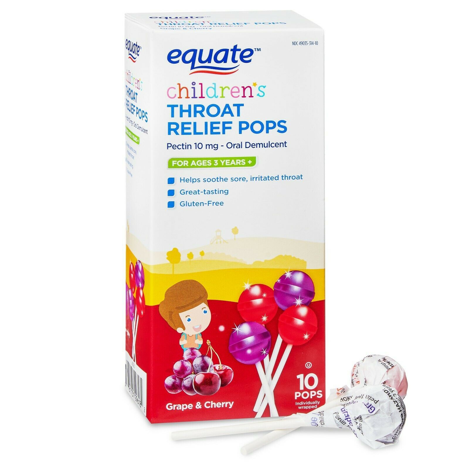 Equate Children's Throat Relief Pops, Grape & Cherry, 10 Count