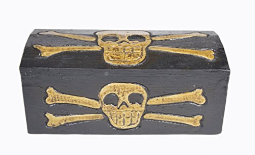 Hand Carved Beautifully Detailed Treasure Box Chest Skeleton Skull Cross Bone Pi - $11.87