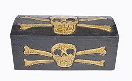 Hand Carved Beautifully Detailed Treasure Box Chest Skeleton Skull Cross Bone Pi - £9.37 GBP