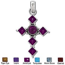 Sterling Silver Hand-Made Genuine Stone Cross Pendant - £30.06 GBP