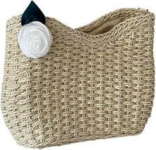 Women’s Straw Beach Tote Bag, Handmade Summer Shoulder Handbag Clutch - $26.73