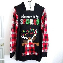 Juniors Ugly Christmas Sweater Dress I Deserve To Be Spoiled Reindeer Hooded XXL - £19.77 GBP