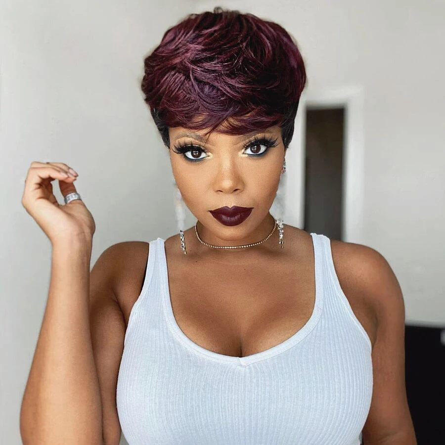  wigs brazilian colored hair pixie cut straight perruque bresillienne for women machine thumb200