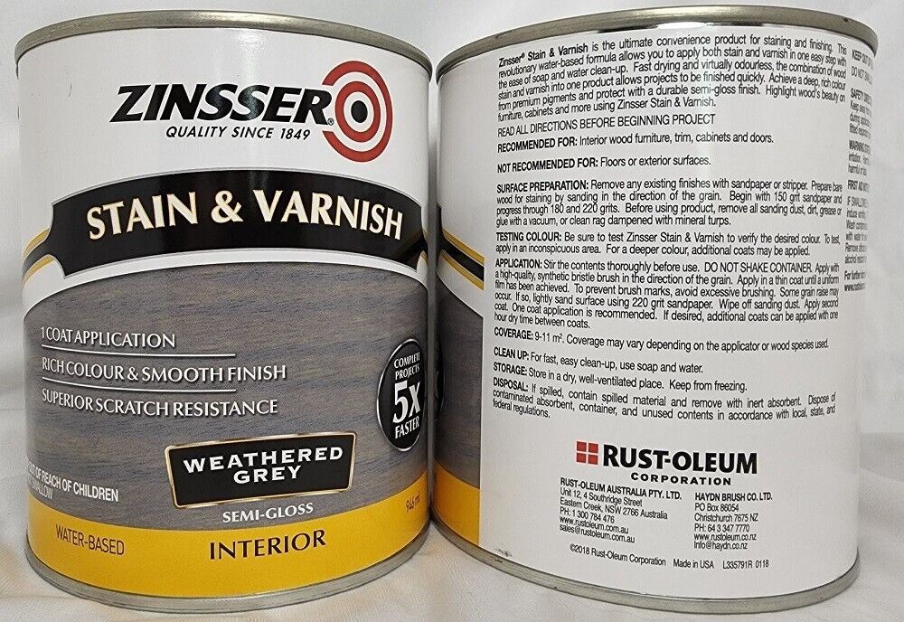 Primary image for (2 Ct) Zinsser Stain & Varnish Weathered Grey Semi-Gloss Interior 946 mL