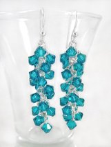 Sterling Silver Wire Wrapped Crystals Cluster Drop Earrings, Blue Zircon - £31.96 GBP