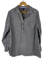 Lands End Flannel Shirt Size Large Womens 14/16 Black &amp; White Gingham Ch... - £36.90 GBP