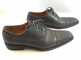 Lucio Ricci 10 M Gray Lizard Print Leather Oxford Shoes Square Toe 053352 - $43.61