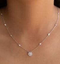 Certified 2.00 Ct Round Cut Moissanite, 925 Sterling Silver Necklace For Women - £98.51 GBP