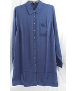 Womens Button Down Blouse Extra Long Bigshirt in Slate Blue Long Sleeves... - $21.59