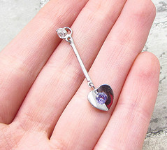 925 Sterling Silver - Amethyst &amp; White Cubic Zirconia Love Drop Pendant - PT1527 - £17.23 GBP