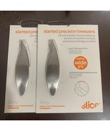 2 Slice Slanted Precision Tweezers Extra Wide Grip Stainless Steel Silver - $23.98 CAD