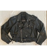 Vintage Wilsons Black Leather Women&#39;s Moto Cropped Belt-Zip Jacket Sz: L - $118.55