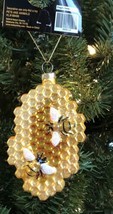 Robert Stanley Glass Christmas Ornament Honey Bee &amp; Honeycomb - £11.66 GBP