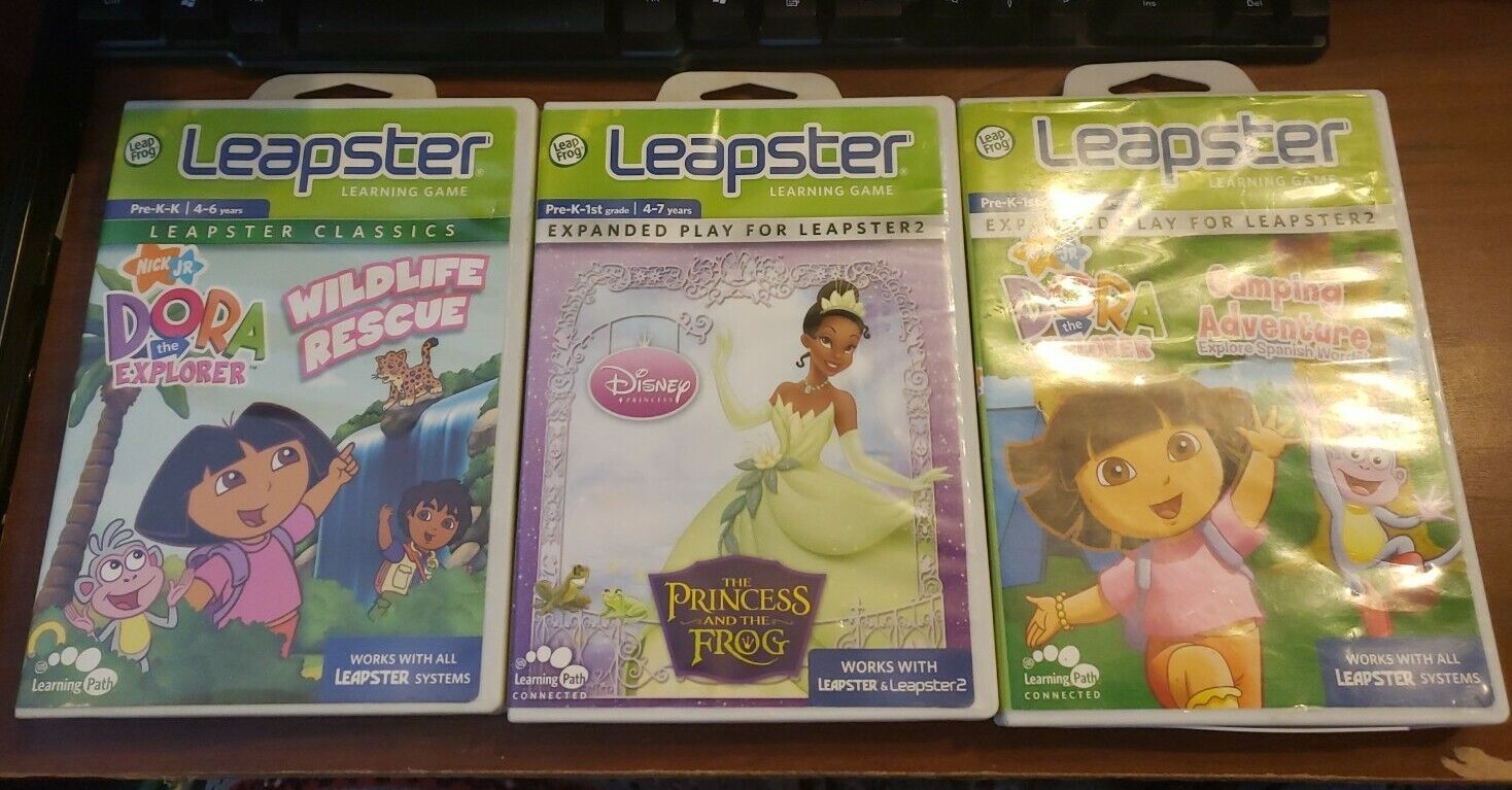 Primary image for Leapfrog Leapster Learning Games Lot of 3 Dora Wildlife Rescue Disney Princess