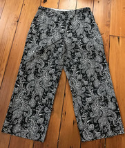 Lands End Womens Black White Paisley Cropped Capri Cotton Work Pants 8 3... - $24.99