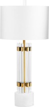 Table Lamp CYAN DESIGN KERBEROS 1-Light Off-White Brass Linen Shade Glass - £840.12 GBP