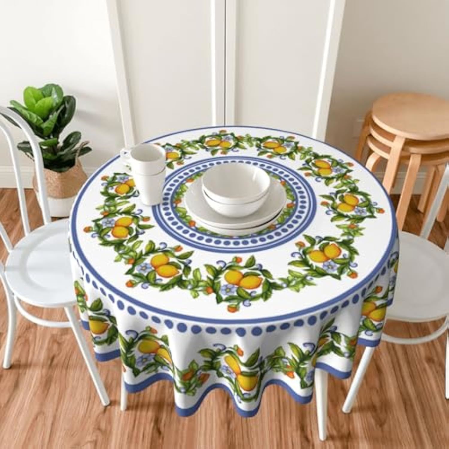 Cherry In Blossom And Mountains Round Tablecloth 60 Inch, Decorative Holiday Hom