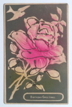 Birthday Greetings Roses Flowers Dove Airbrushed Embossed Mica Postcard c1910s - $9.99