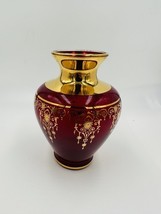 Murano Vase Glass Red Gold Trim Gilding Overlay Late 20th Century Bud - $976.57 MXN