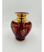 Murano Vase Glass Red Gold Trim Gilding Overlay Late 20th Century Bud - €46,09 EUR
