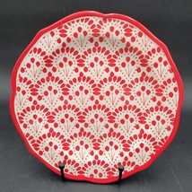 New Pioneer Woman BETSY Salad Plates 8.75&quot; Red on White Floral Peacock Design - £7.01 GBP