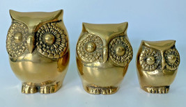 Vintage Set of 3 Brass Owls Family Made in Korea Set of 3 U99 - £23.48 GBP
