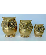 Vintage Set of 3 Brass Owls Family Made in Korea Set of 3 U99 - £23.83 GBP