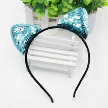 Bling Sparkle Cat Ear Sequin Mermaid Headband Hairband Halloween Party Sky Blue - £3.15 GBP