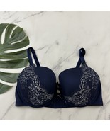 Cacique Boost Balconette Bra Size 42 DDD Blue Silver Lace Push Up Underwire - $33.83 CAD