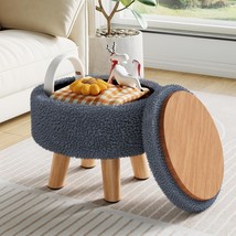 Small Foot Stool, Boucle Round Ottoman With Storage, Cute Foot Rest Stoo... - $43.92