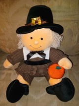 Pilgrim Plush With Pumpkin 12&quot; Thanksgiving Fall Autumn Yarn Hair Stuffed Animal - £36.61 GBP