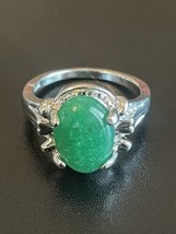 Green Jade Stone S925 Stamped Silver Plated Men Woman Ring Size 9.5 - £11.68 GBP