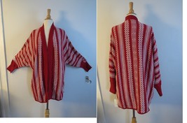 Lucky Brand intarsia sweater knit wrap open front cardigan red L/XL - $47.52