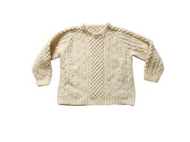 Vintage Women Aran Style Fisherman Ivory Wool HandKnit Sweater M - £46.70 GBP