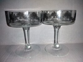 Vintage Lot of 2 MCM Glass Liquor Cocktail Glasses Etched Champagne Chips - £7.10 GBP