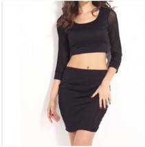 Black mesh cut out crop top skirt set s/m NWOT - $12.86