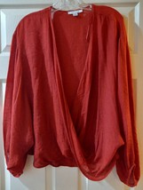 Favlux Wrap Boho Women Top Shirt Wide Arms Size Medium Red Loose Baggy - £8.62 GBP