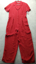 Anne Klein II Jumpsuit Women 14 Red Silk Shoulder Pads Notch Collar Butt... - $32.30