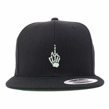 Trendy Apparel Shop Skeleton Middle Finger Embroidered Flat Bill Snapback Cap -  - $24.99