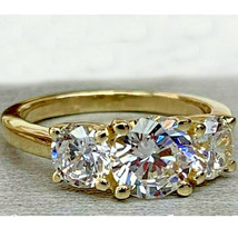 2.95Ct Imitación Diamante 3-stone Compromiso Ring 14K Oro Amarillo Chapado Plata - £89.91 GBP