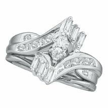 10kt White Gold Marquise Diamond Bridal Wedding Ring Band Set 1/2 Ctw - £557.88 GBP