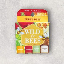 Burts Bees WILD FOR BEES Balms Beeswax Strawberry Cucumber Mint Coconut Pear 4pk - £19.45 GBP