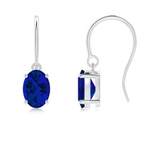 ANGARA Lab-Grown 1.7 Ct Oval Blue Sapphire Solitaire Drop Earrings in 14K Gold - £663.17 GBP